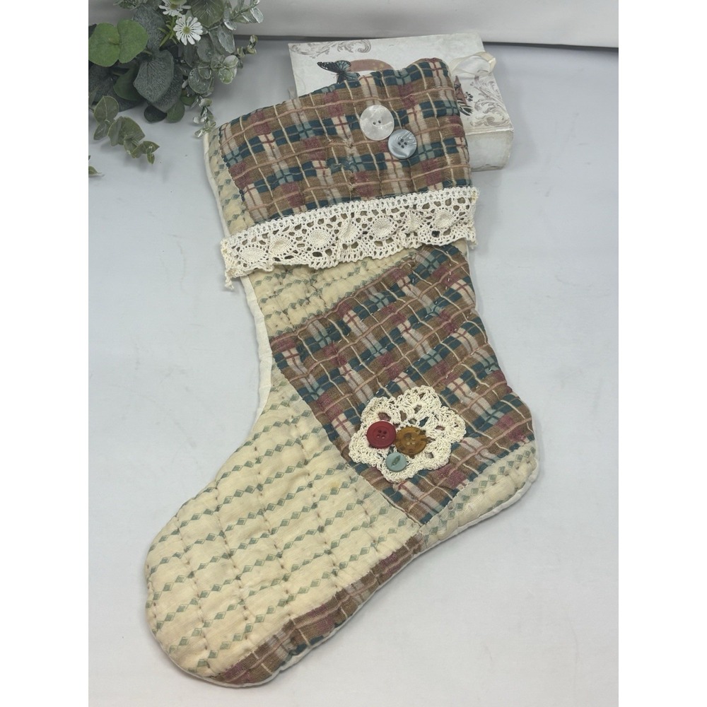 Christmas‎ Stocking Antique Quilt Patchwork Handmade Vintage Country Holidays